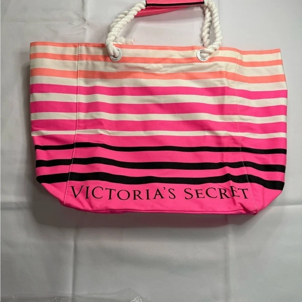 Victoria's Secret Pink and Black Striped Tote